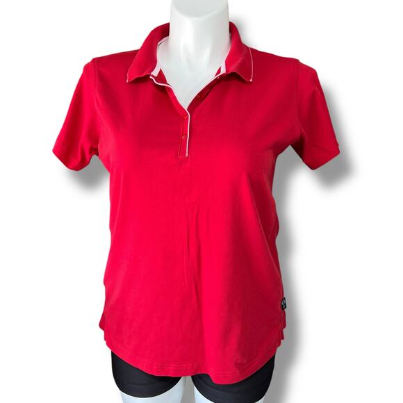 Adidas Womens Climalite Stretch Polo T Shirt Top Collared Short Sleeve Red XL - Picture 1 of 10